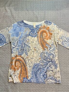 Chico's Blue & Orange Paisley Knit Tee
